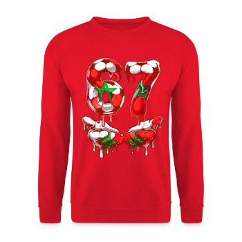 Fußball 67 Meme für Jungen Kinder 67 sechs sieben 6 7 - Unisex Pullover - Rot - Vorne - Alina (178cm) & Michal (187cm)