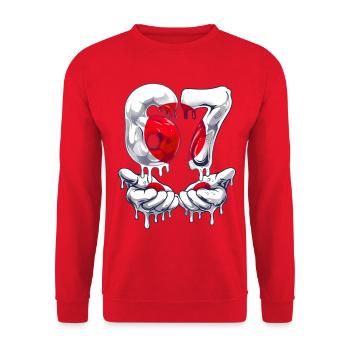 Fußball 67 Meme für Jungen Kinder 67 sechs sieben 6 7 - Unisex Pullover - Rot - Vorne - Alina (178cm) & Michal (187cm)