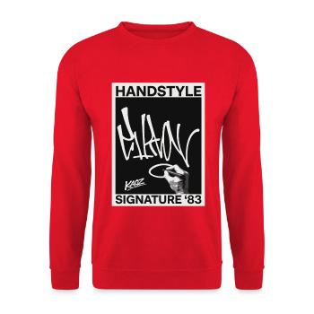 Handstyle Graffiti Signature '83 - Unisex Pullover - Rot - Vorne - Alina (178cm) & Michal (187cm)