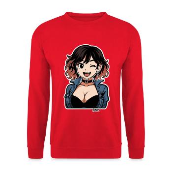 Edgy Anime Denim Diva - Unisex Sweatshirt - red - Front - Alina (178cm) & Michal (187cm)