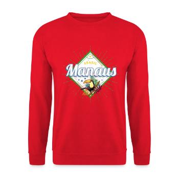 Manaus Brasilien Vintage Design mit Tukan Souvenir - Unisex Pullover - Rot - Vorne - Alina (178cm) & Michal (187cm)