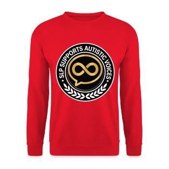 SLP Supports Autistic Voices Motif - Unisex Sweatshirt - red - Front - Alina (178cm) & Michal (187cm)