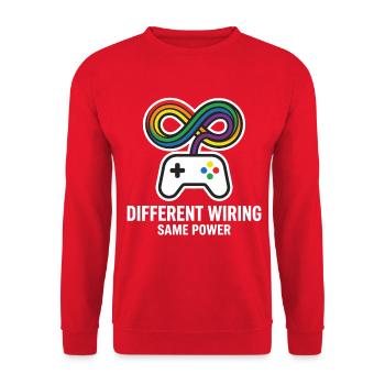 Different Wiring Same Power Gaming Motiv - Unisex Pullover - Rot - Vorne - Alina (178cm) & Michal (187cm)