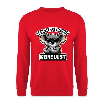 Bevor du fragst Keine Lust Koala Statement - Unisex Pullover - Rot - Vorne - Alina (178cm) & Michal (187cm)