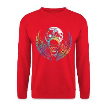 T-shirt Skull Ailes de Lune Style Rock de Crâne - Sweat-shirt Unisexe - rouge - Devant - Alina (178cm) & Michal (187cm)