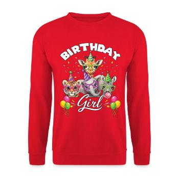 Birthday Girl Animals Zoo Jungle Zoo Birthday - Unisex Sweatshirt - red - Front - Alina (178cm) & Michal (187cm)