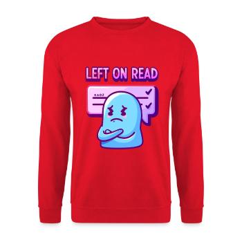 Links bei Lesen Stimmungsgeist - Unisex Pullover - Rot - Vorne - Alina (178cm) & Michal (187cm)