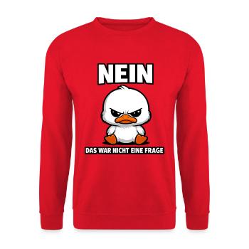 Nein das war nicht eine Frage Enten Spruch - Unisex Pullover - Rot - Vorne - Alina (178cm) & Michal (187cm)