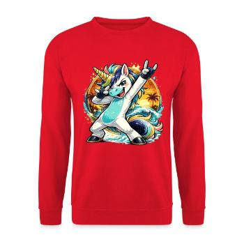 Summer Unicorn in Dabbing Sunset Beach Style - Unisex Sweatshirt - red - Front - Alina (178cm) & Michal (187cm)