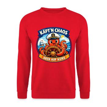 Käpt'n Chaos aber auf Kurs lustiger Oktopus - Unisex Pullover - Rot - Vorne - Alina (178cm) & Michal (187cm)