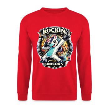 Rockin' Unicorn Retro Badge in Rock Style - Unisex Sweatshirt - red - Front - Alina (178cm) & Michal (187cm)