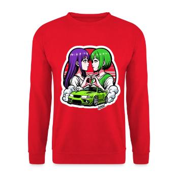 Neon Duo Heart Car Drift - Unisex Pullover - Rot - Vorne - Alina (178cm) & Michal (187cm)