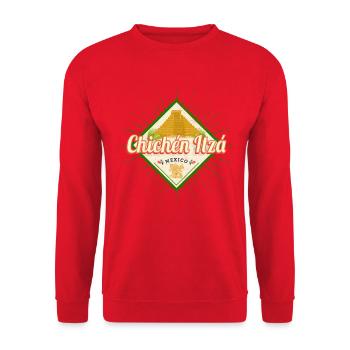Chichen Itza in Mexiko Retro Maya Yucatan Souvenir - Unisex Pullover - Rot - Vorne - Alina (178cm) & Michal (187cm)