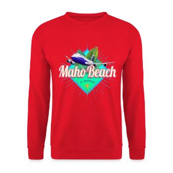 St. Maarten Flugzeug Karibik Vintage Souvenir - Unisex Pullover - Rot - Vorne - Alina (178cm) & Michal (187cm)