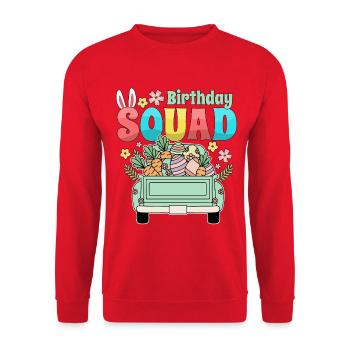 Birthday Squad Happy Easter Kids Birthday - Unisex Sweatshirt - red - Front - Alina (178cm) & Michal (187cm)