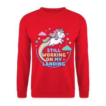 Unicorn Rainbow with Still Working On My Landing - Unisex Sweatshirt - red - Front - Alina (178cm) & Michal (187cm)