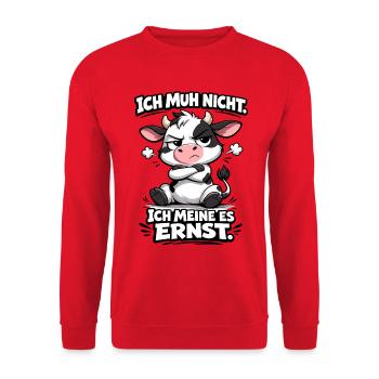 Ich muh nicht freche Kuh mit ernstem Humor - Unisex Pullover - Rot - Vorne - Alina (178cm) & Michal (187cm)