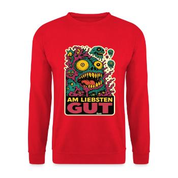 Monster Gesicht Am Liebsten Gut - Unisex Pullover - Rot - Vorne - Alina (178cm) & Michal (187cm)