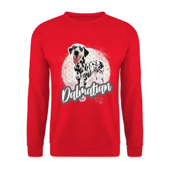 Dalmatiner Vintage Portrait Hunde Design - Unisex Pullover - Rot - Vorne - Alina (178cm) & Michal (187cm)