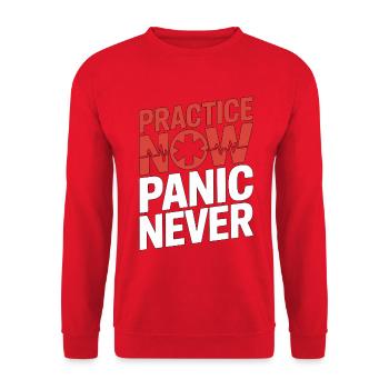 Paramedic Practice Now Panic Never EMS Training - Unisex Pullover - Rot - Vorne - Alina (178cm) & Michal (187cm)