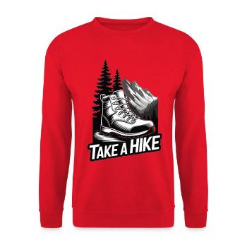Wandern Outfit Take A Hike Bergsteiger Outdoor - Unisex Pullover - Rot - Vorne - Alina (178cm) & Michal (187cm)