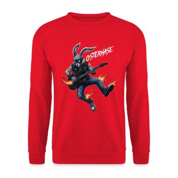 osterhase,heavymetal,rocker,ostern,hardcore,hase,e - Unisex Pullover - Rot - Vorne - Alina (178cm) & Michal (187cm)