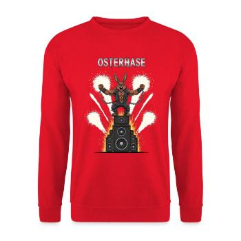 Heavy Metal Osterhase Rocker Ostern Hardcore Hase - Unisex Pullover - Rot - Vorne - Alina (178cm) & Michal (187cm)