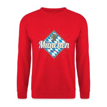 München Bayern Vintage Deutschland Souvenir - Unisex Pullover - Rot - Vorne - Alina (178cm) & Michal (187cm)