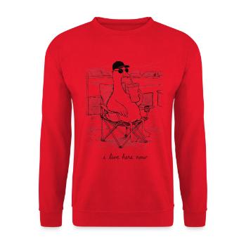 Lustige Gans, ich wohne hier jetzt, Baseball - Unisex Pullover - Rot - Vorne - Alina (178cm) & Michal (187cm)