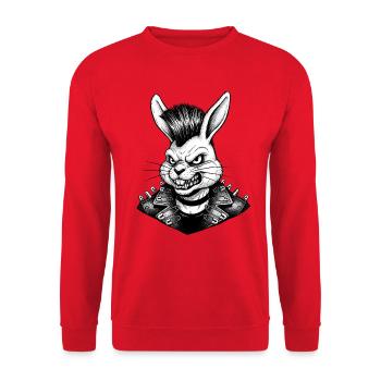 Heavy Metal Osterhase Rocker Ostern Hardcore Hase - Unisex Pullover - Rot - Vorne - Alina (178cm) & Michal (187cm)