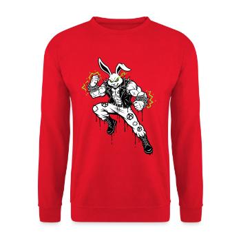 Heavy Metal Osterhase Rocker Ostern Hardcore Hase - Unisex Pullover - Rot - Vorne - Alina (178cm) & Michal (187cm)