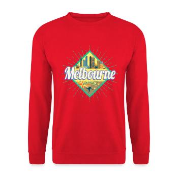 Melbourne Victoria Australia Skyline Souvenir - Unisex Sweatshirt - red - Front - Alina (178cm) & Michal (187cm)