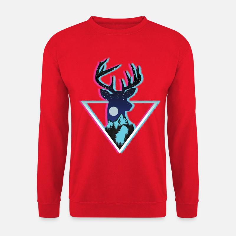 Cosmic Deer Mountain Neon Triangle Art - Unisex Sweatshirt - red