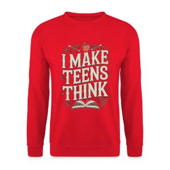 Professeur de lycée Je fais réfléchir les ados à l’éducation - Sweat-shirt Unisexe - rouge - Devant - Alina (178cm) & Michal (187cm)