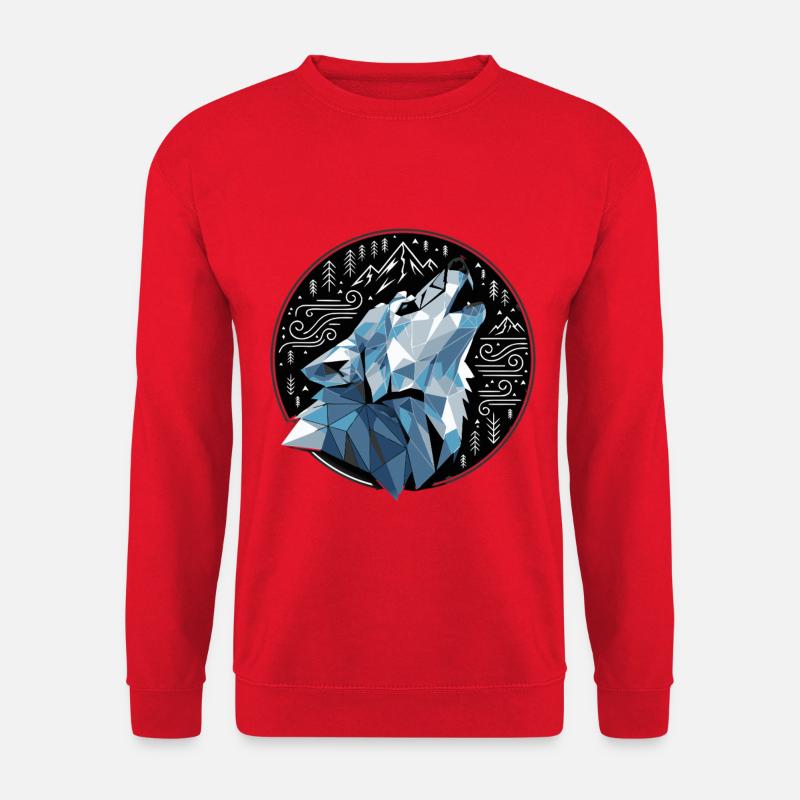 Wolf Geometrisch Berge Natur - Unisex Pullover - Rot