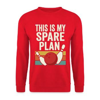 This Is My Spare Plan Bowling Retro Design - Unisex Pullover - Rot - Vorne - Alina (178cm) & Michal (187cm)
