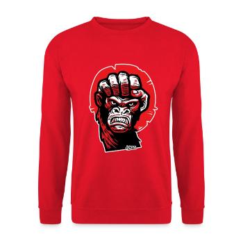 Crimson Gorilla Faust-Kunst - Unisex Pullover - Rot - Vorne - Alina (178cm) & Michal (187cm)
