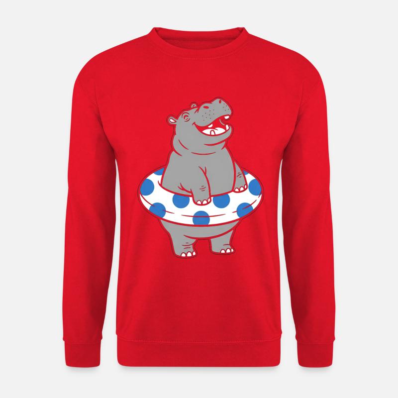 Nilpferd mit Polka-Schwimmreifen - Unisex Pullover - Rot