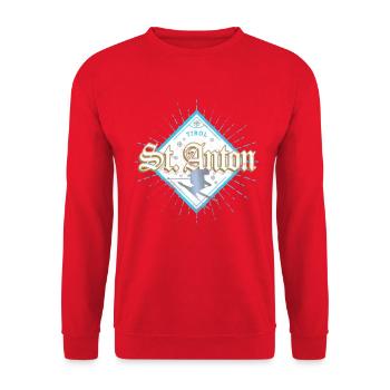 St. Anton Tirol Retro Skifahrer Après-Ski Souvenir - Unisex Pullover - Rot - Vorne - Alina (178cm) & Michal (187cm)