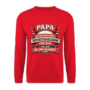 Papa auf der Suche nach dem besten Geschenk - Unisex Pullover - Rot - Vorne - Alina (178cm) & Michal (187cm)