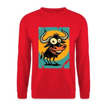 Lustiger Stier im Sonnenkreis - Unisex Pullover - Rot - Vorne - Alina (178cm) & Michal (187cm)