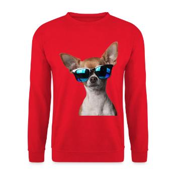 Cooler Chihuahua Sonnenbrille witziger Hund - Unisex Pullover - Rot - Vorne - Alina (178cm) & Michal (187cm)