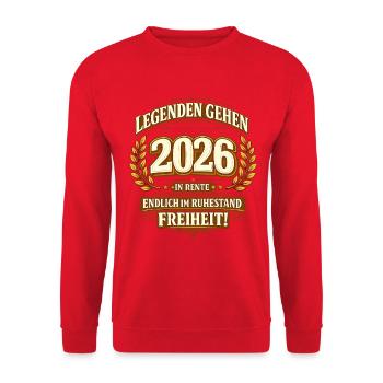 Legenden gehen 2026 in Rente Ruhestand Spruch - Unisex Pullover - Rot - Vorne - Alina (178cm) & Michal (187cm)