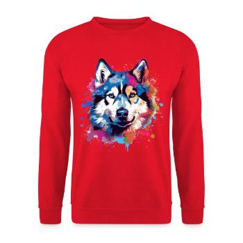 Art coloré éclaboussuré de chien Husky - Sweat-shirt Unisexe - rouge - Devant - Alina (178cm) & Michal (187cm)