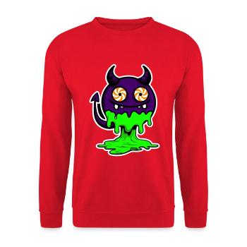 Lila Dämon mit Neon-Schleim - Unisex Pullover - Rot - Vorne - Alina (178cm) & Michal (187cm)
