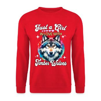 Gray Wolf Girl Timber Wolf - Unisex Sweatshirt - red - Front - Alina (178cm) & Michal (187cm)