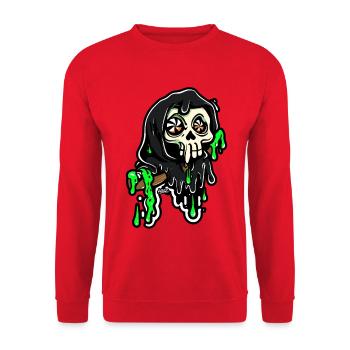 Sensenmann mit Neon-Schleim - Unisex Pullover - Rot - Vorne - Alina (178cm) & Michal (187cm)