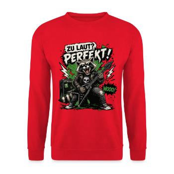 Raccoon Rocker Gitarre - Unisex Pullover - Rot - Vorne - Alina (178cm) & Michal (187cm)