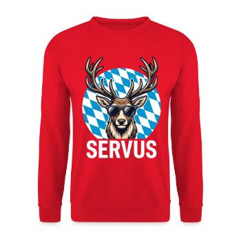 Servus Cooler Hirsch Bayern Volksfest - Unisex Pullover - Rot - Vorne - Alina (178cm) & Michal (187cm)