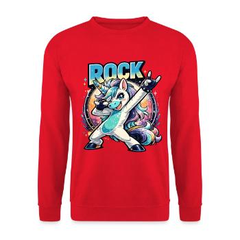 Licorne rock en pose de dabing avec une ambiance rétro - Sweat-shirt Unisexe - rouge - Devant - Alina (178cm) & Michal (187cm)